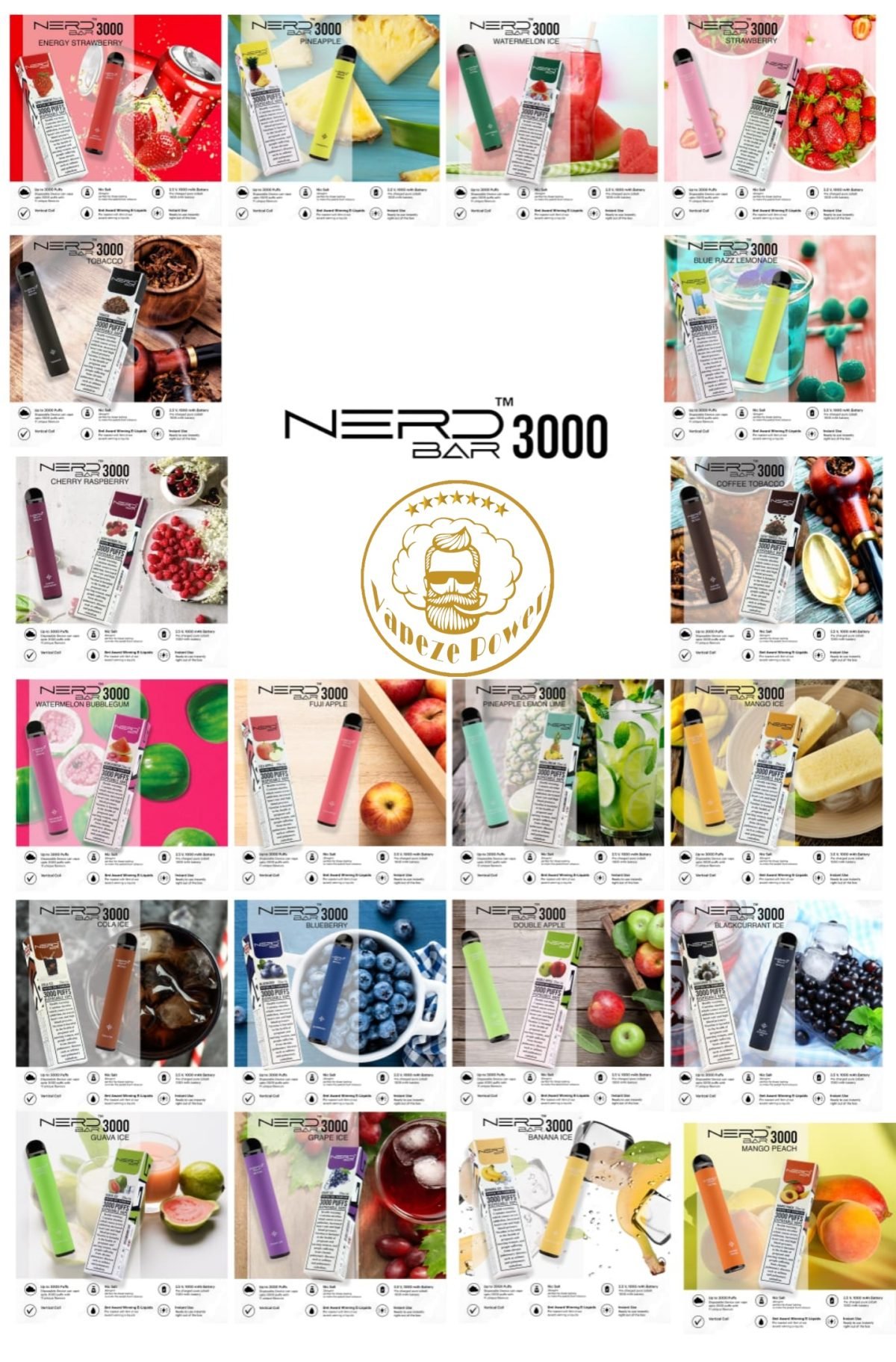 Nerd Bar 3000 puffs-Mix Flavour