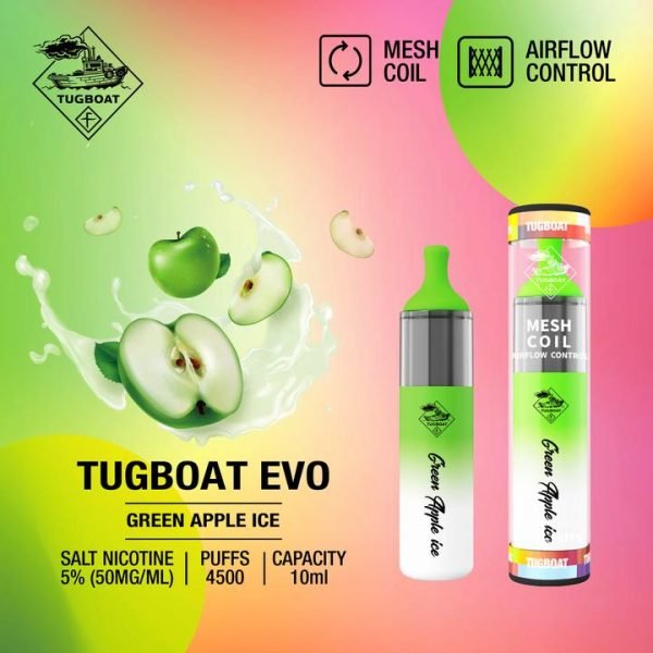 Tugboat EVO 4500 Puffs Disposable Vape Green Apple Ice Flavours