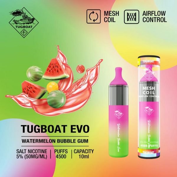 Tugboat EVO 4500 Puffs Disposable Vape Watermelon Bubblegum Flavours