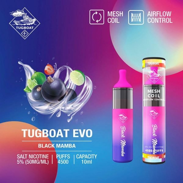 Tugboat EVO 4500 Puffs Disposable Vape Black Mamba Flavours