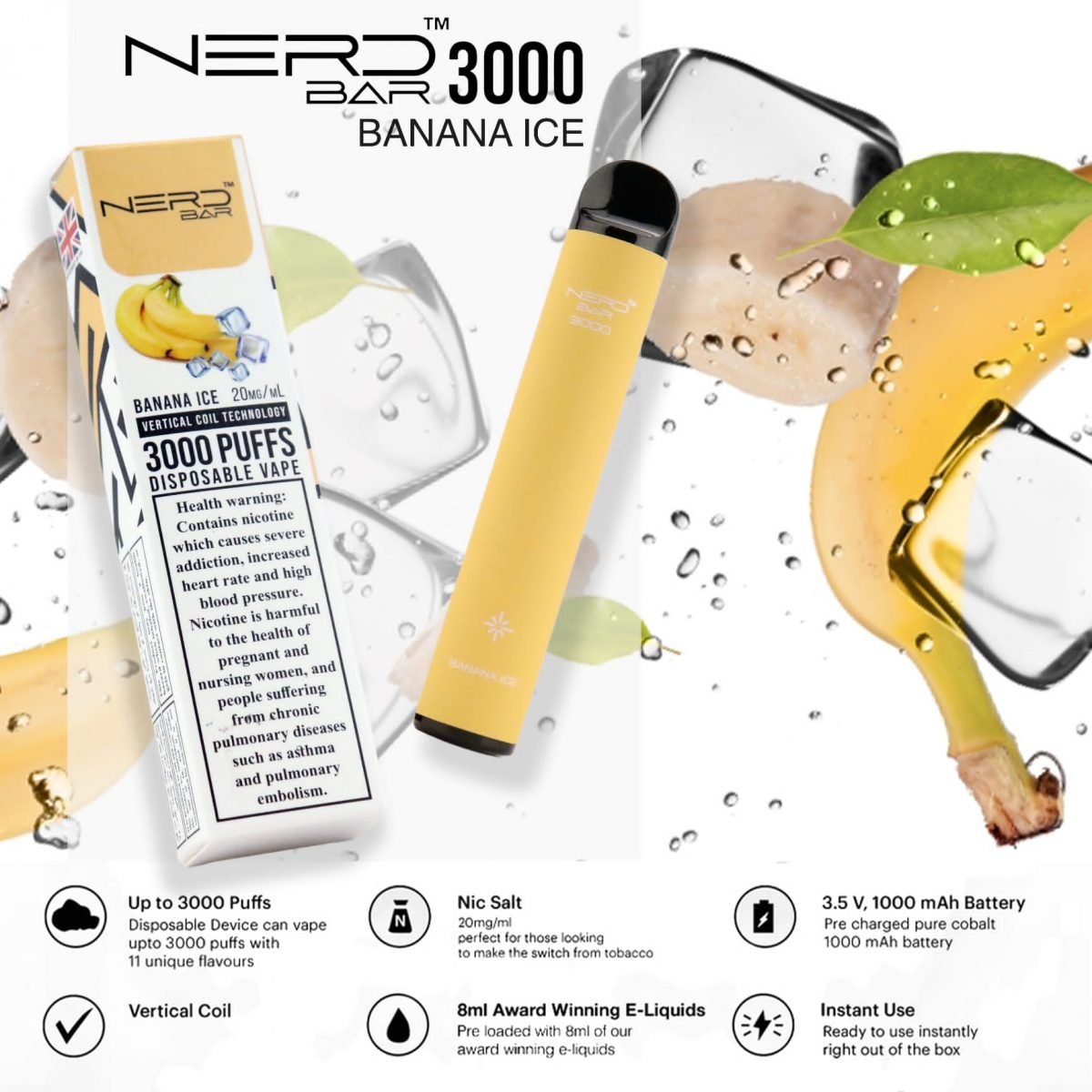 Nerd Bar 3000 Puffs Disposable Pod Vape Banana Ice Flavour