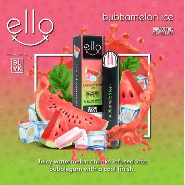 BLVK ELLO DISPOSABLE VAPE 2500 PUFFS BUBBAMELON ICE FLAVOUR