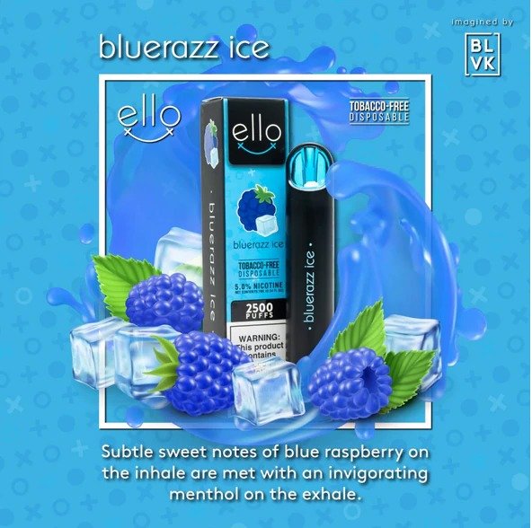 BLVK ELLO DISPOSABLE VAPE 2500 PUFFS BLUERAZZ ICE FLAVOUR