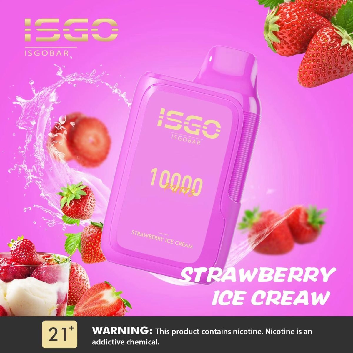 ISGO Bar 10000 Puffs Disposable Vape 50mg- Strawberry Ice Cream