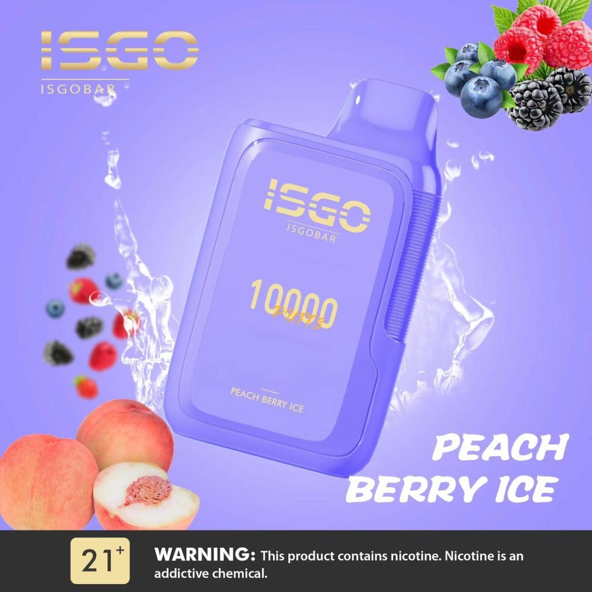 ISGO Bar 10000 Puffs Disposable Vape 50mg- Peach Berry Ice