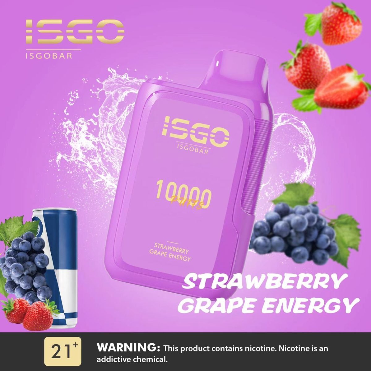 ISGO Bar 10000 Puffs Disposable Vape 50mg- Strawberry Grape Energy