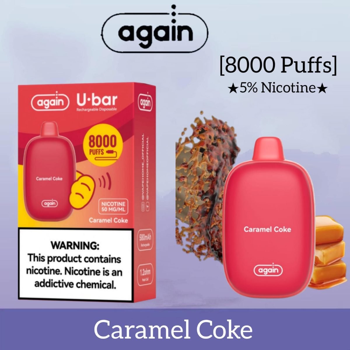 Again U Bar 8000 Puffs Disposable Vape- Caramel Coke