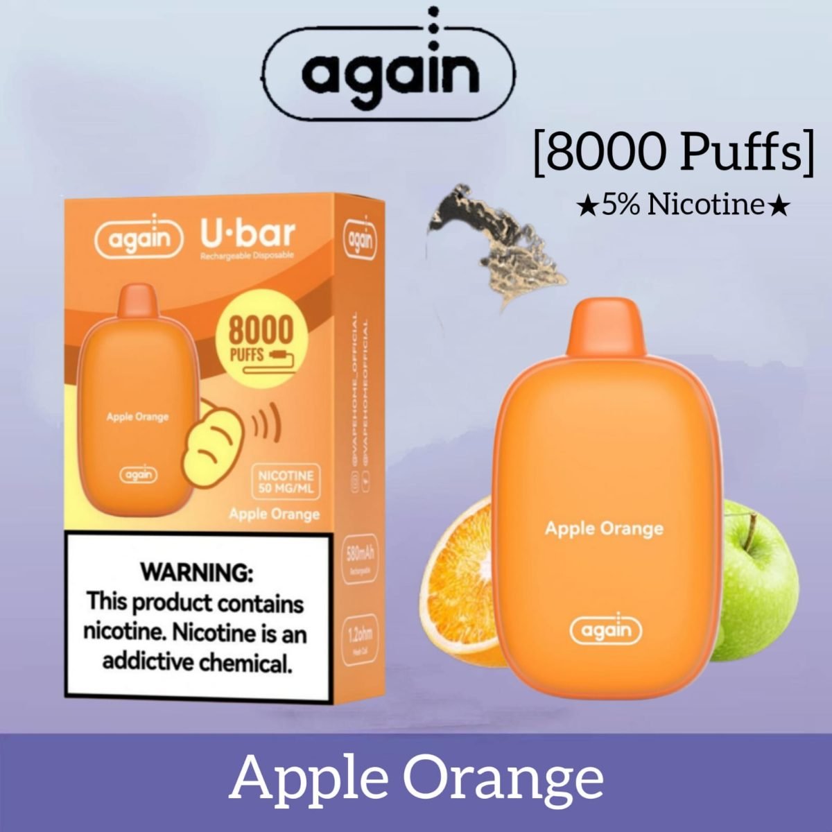 Again U Bar 8000 Puffs Disposable Vape- Apple Orange