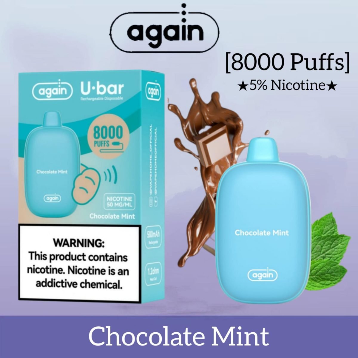 Again U Bar 8000 Puffs Disposable Vape- Chocolate Mint