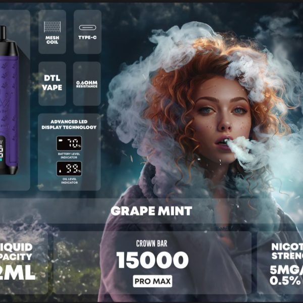 Al Fakher Crown Bar 15000 Puffs Pro Max Disposable Vape- Grape Mint