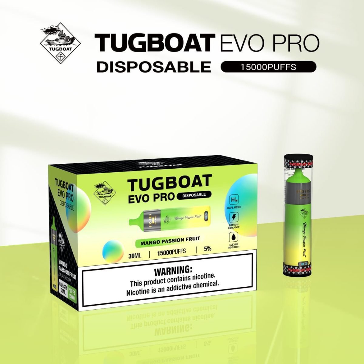 Tugboat EVO Pro 15000 Puffs Disposable Vape- Mango Passion Fruit