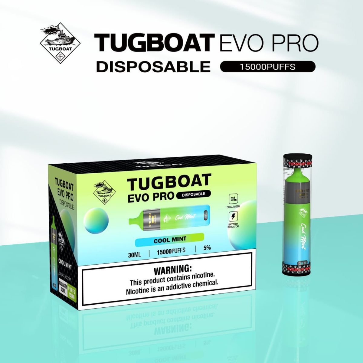 Tugboat EVO Pro 15000 Puffs Disposable Vape- Cool Mint