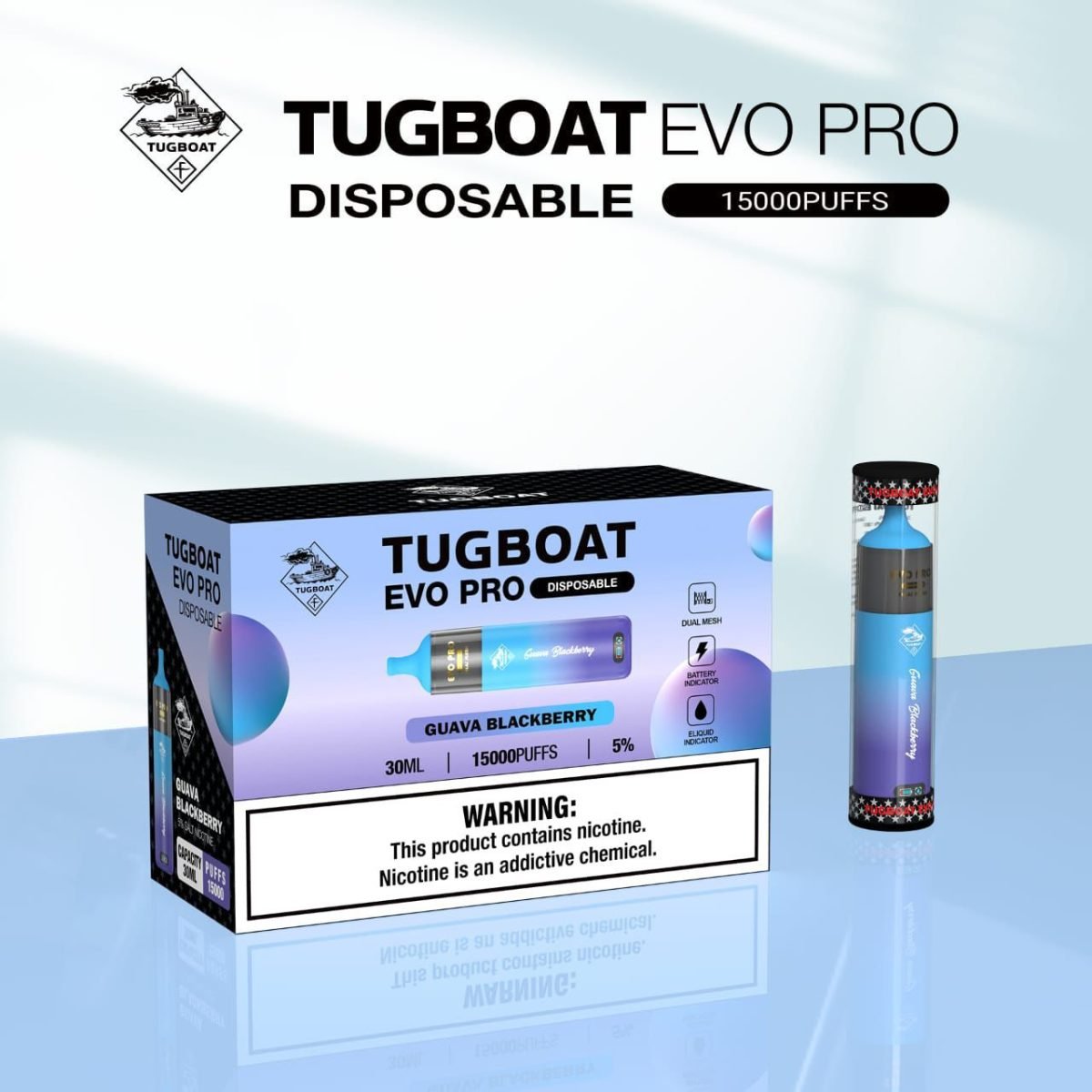 Tugboat EVO Pro 15000 Puffs Disposable Vape- Guava Blackberry