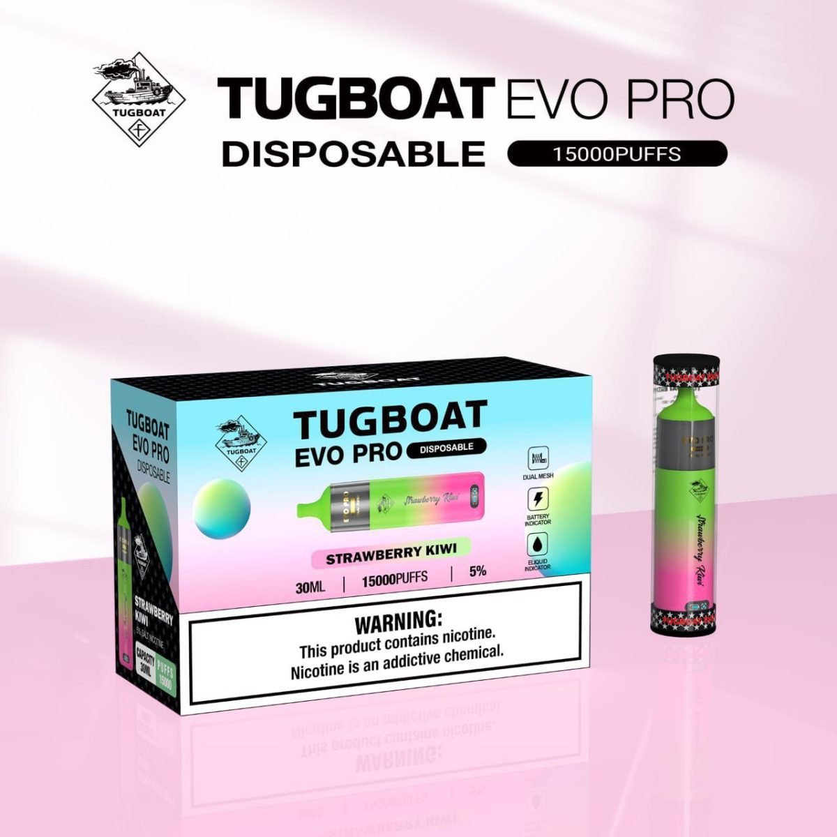 Tugboat EVO Pro 15000 Puffs Disposable Vape- Strawberry Kiwi