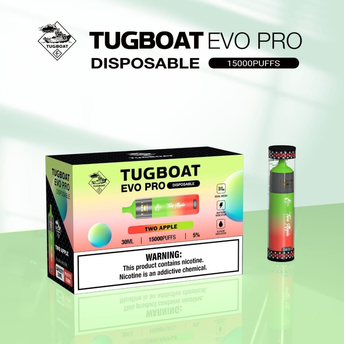 Tugboat EVO Pro 15000 Puffs Disposable Vape- Two Apple