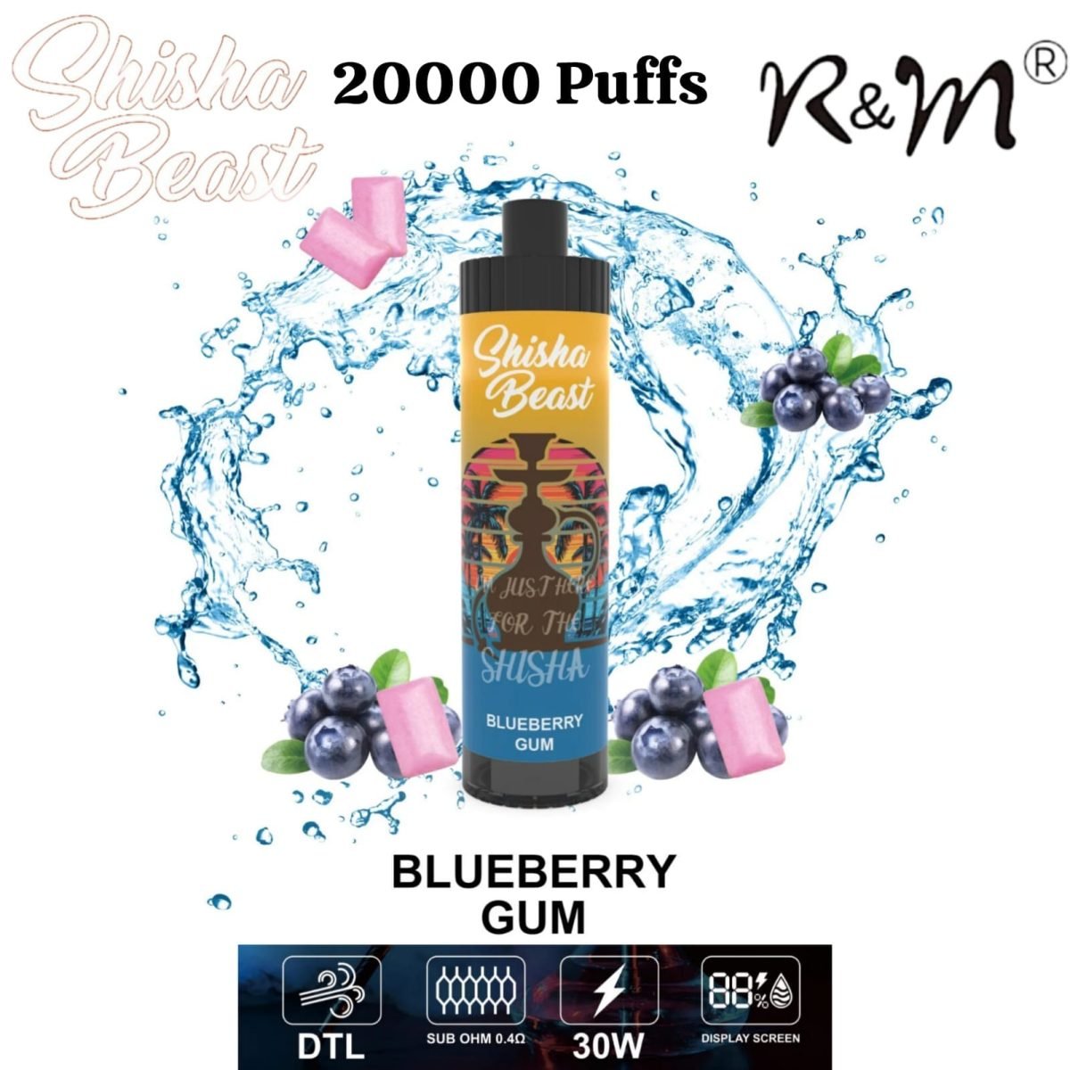 R&M ShiSha Beast 20000 Puffs Disposable Vape- Blueberry Gum