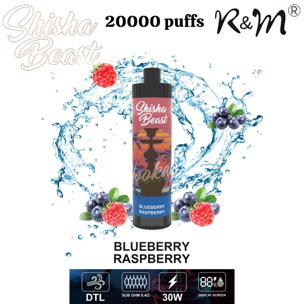 R&M ShiSha Beast 20000 Puffs Disposable Vape- Blueberry Raspberry