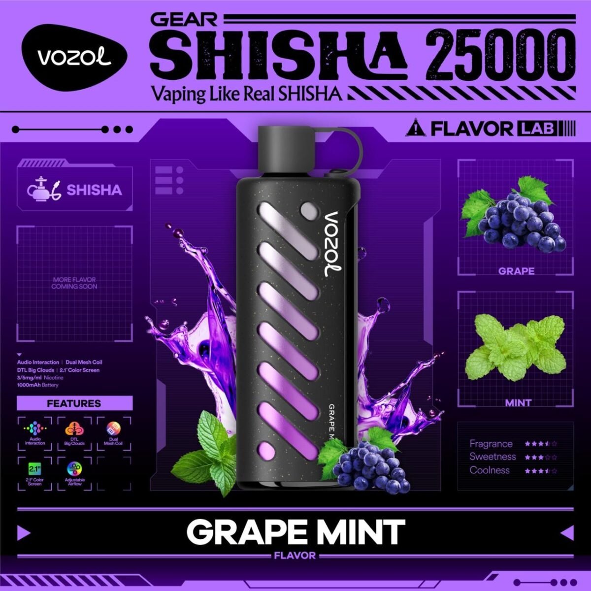 Vozol Gear Shisha 25000 Puffs Disposable Vape- Grape Mint