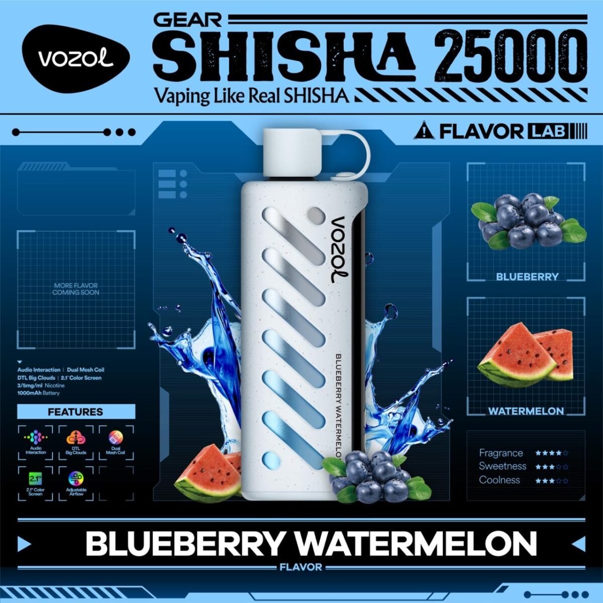 Vozol Gear Shisha 25000 Puffs Disposable Vape- Blueberry Watermelon