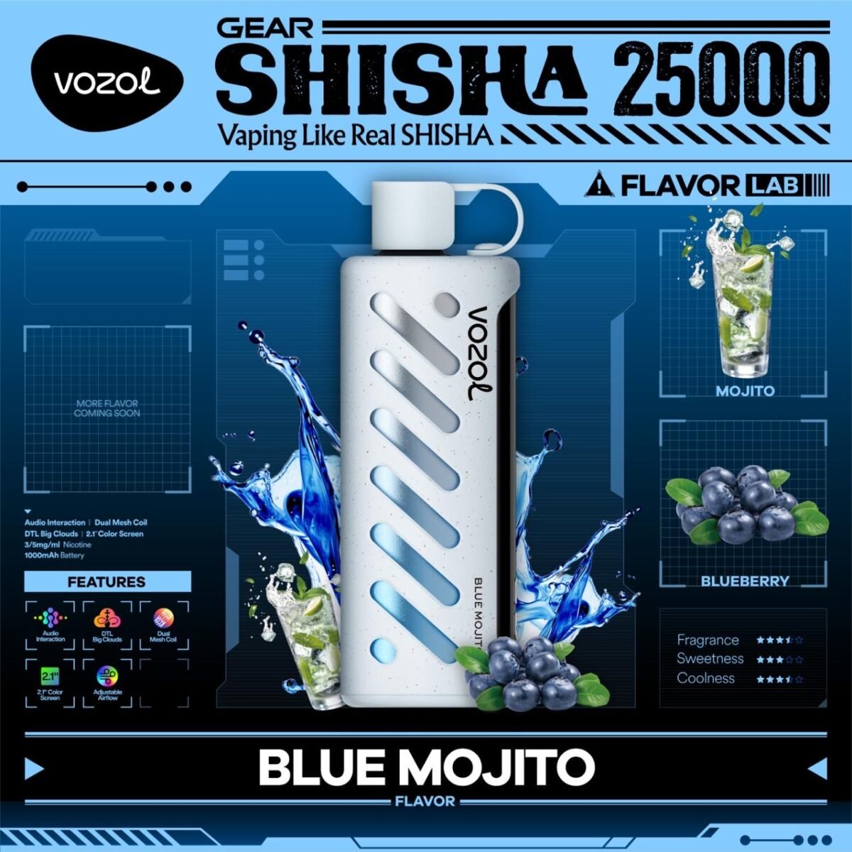 Vozol Gear Shisha 25000 Puffs Disposable Vape- Blue Mojito