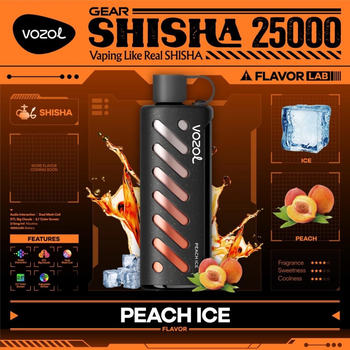 Vozol Gear Shisha 25000 Puffs Disposable Vape- Peach Ice