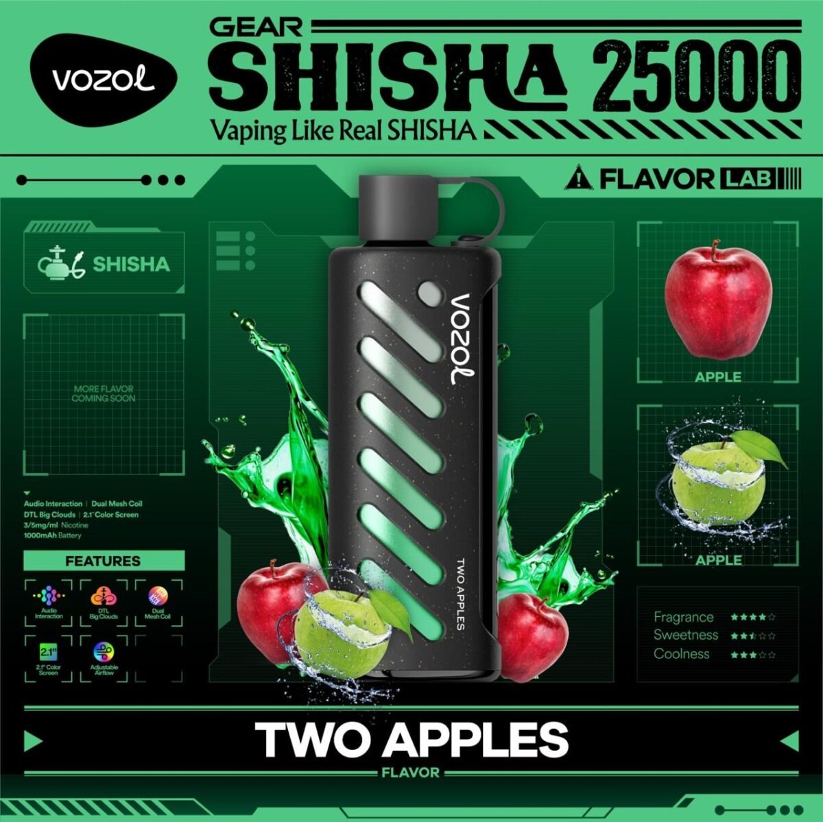 Vozol Gear Shisha 25000 Puffs Disposable Vape- Two Apples