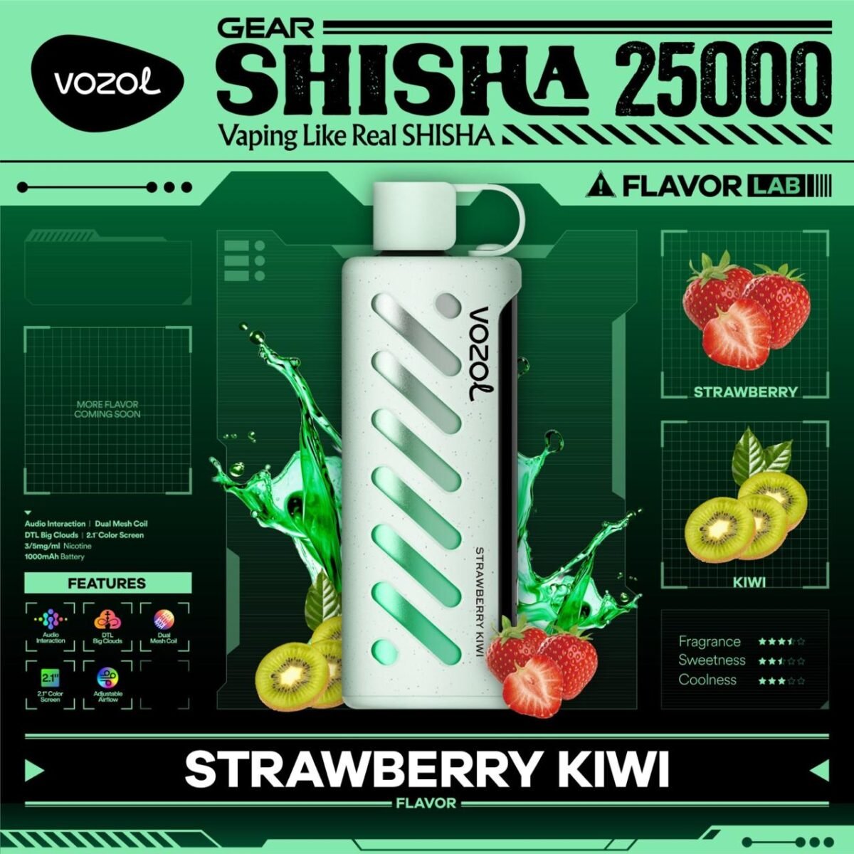 Vozol Gear Shisha 25000 Puffs Disposable Vape- Strawberry Kiwi