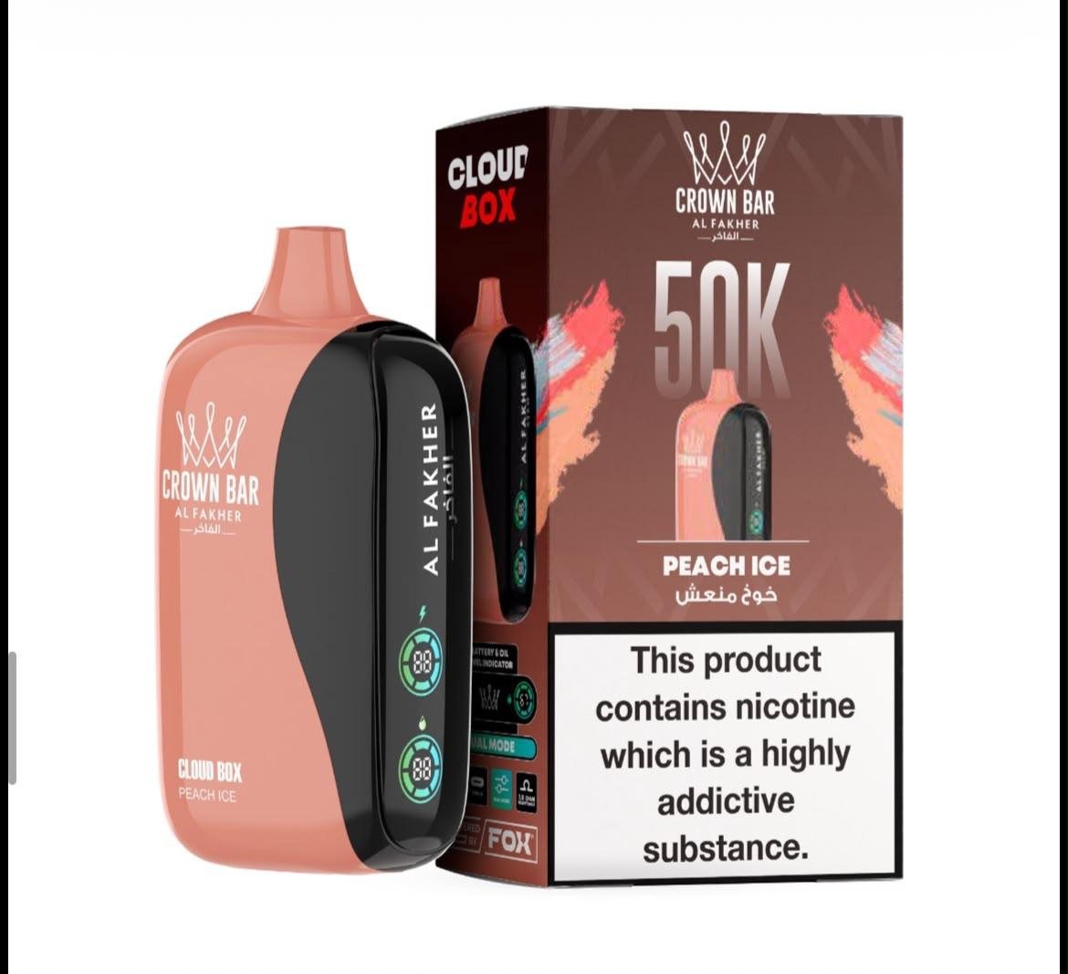 Al Fakher Crown Bar Cloud Box Peach Ice 50000 Puffs disposable vape