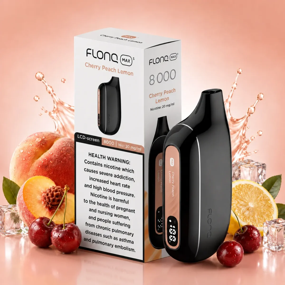 FLONQ Max S 8000 Puffs Cherry Peach Lemon disposable vape